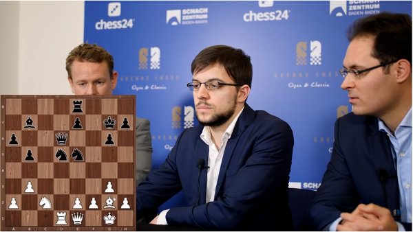 A l’analyse avec les commentateurs Jan Gustafsson et Peter Leko (photo Grenke Chess).