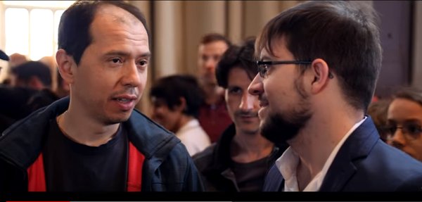 Maxime, busy talking with Rustam Kasimdzhanov, Caruana’s coach (photo Grenke Chess).