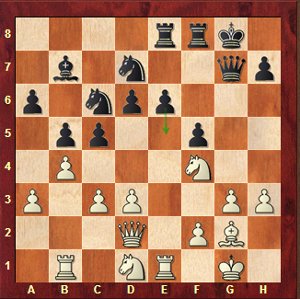 Caruana-Mvl, round 22; 21…e5! 22.Bd5+ Kh8 23.Ne6 Rxe6 24.Bxe6 f4 with a strong attack.