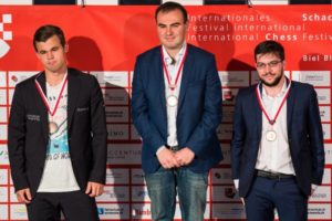 Le podium de Bienne 2018 (Photo: Simon Bohnenblust / Biel Chess Festival).