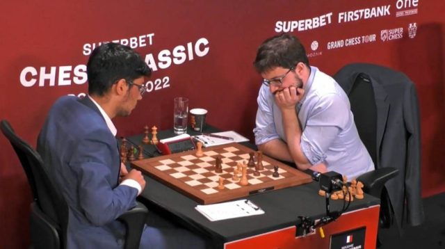 The end of the game between the two Frenchmen (Photo: Grand Chess Tour).